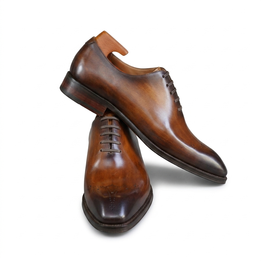 | Cowhide Leather Blue and Brown Oxfords