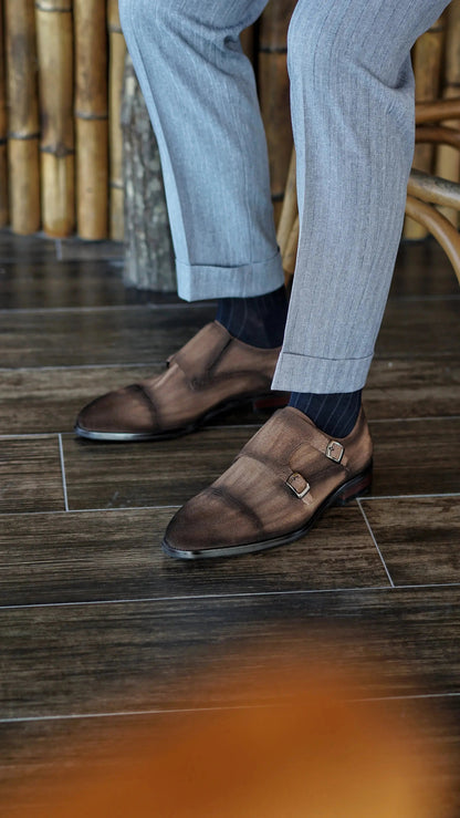| Handcrafted Brown Calfskin Single Monk Strap
