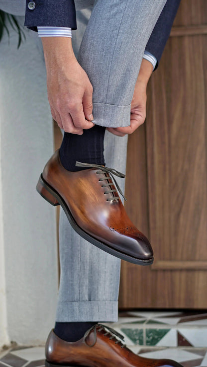 | Cowhide Leather Blue and Brown Oxfords