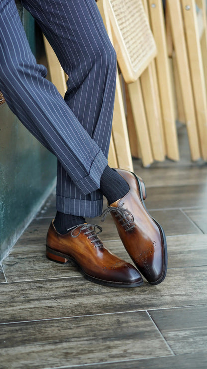 | Cowhide Leather Blue and Brown Oxfords