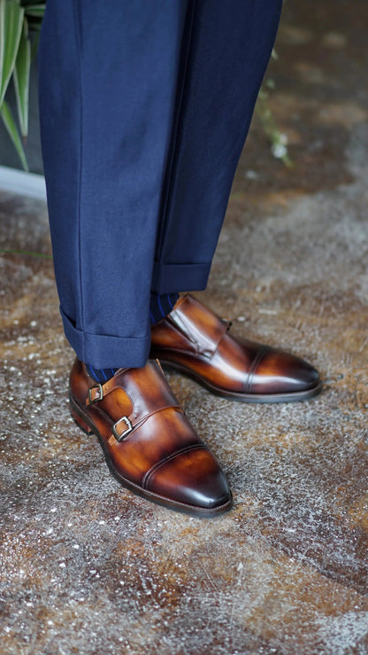 | Handcrafted Brown Calfskin Single Monk Strap