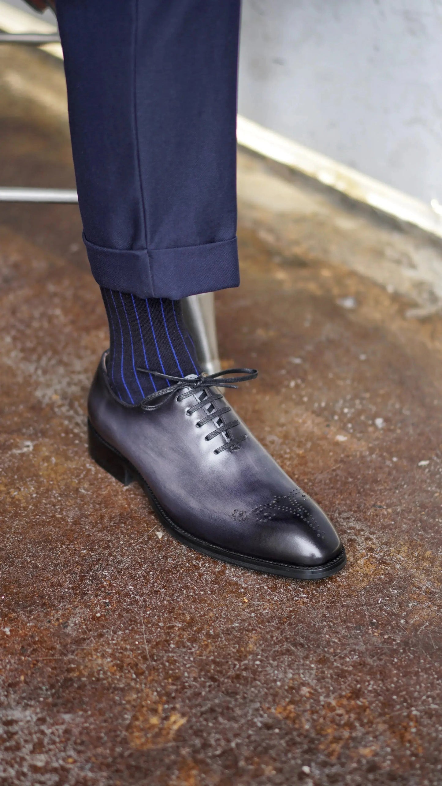 | Cowhide Leather Blue and Brown Oxfords