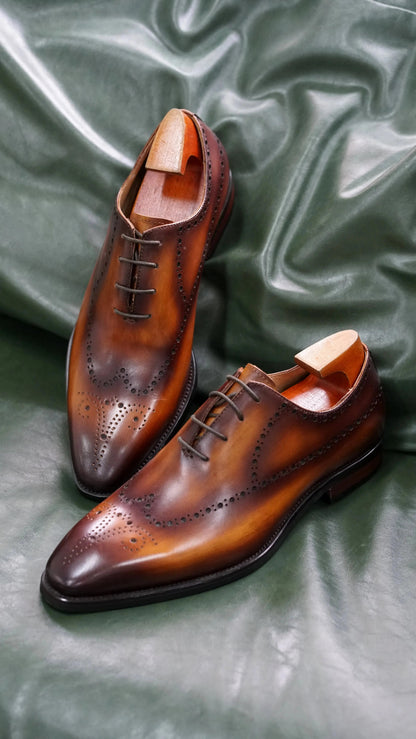 | Elegant Cognac Brogue Oxford Dress Shoes
