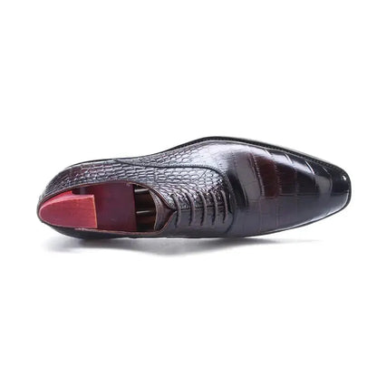 Handcrafted Luxury Burgundy Croco Oxford Shoes