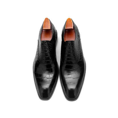 Handcrafted Luxury Burgundy Croco Oxford Shoes