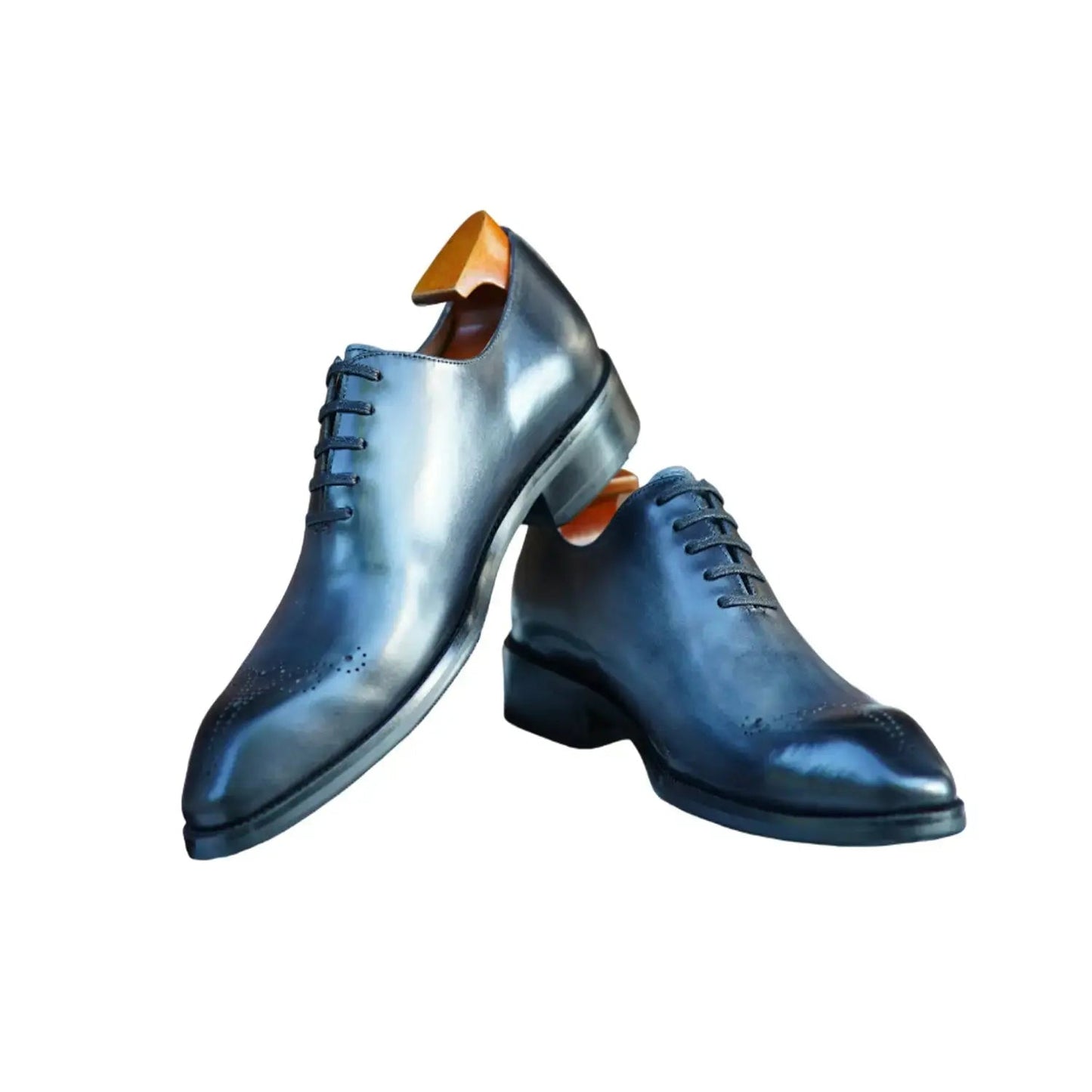 | Cowhide Leather Blue and Brown Oxfords