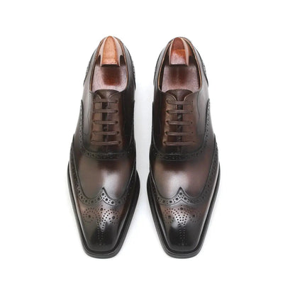 | Handmade Burgundy Leather Wingtip Brogue Oxford Dress Shoes