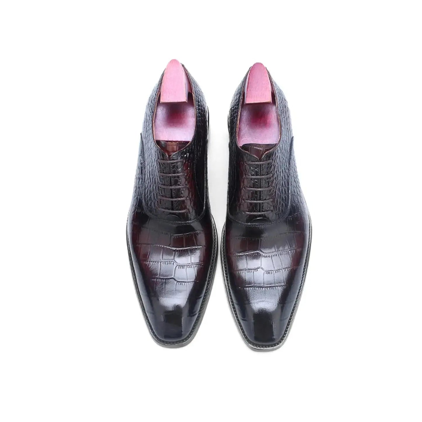 Handcrafted Luxury Burgundy Croco Oxford Shoes