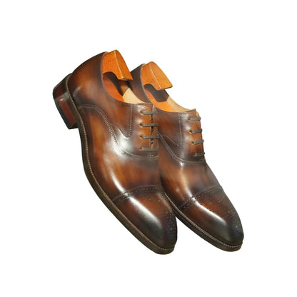 Classic Burnished Brown Brogue Oxfords