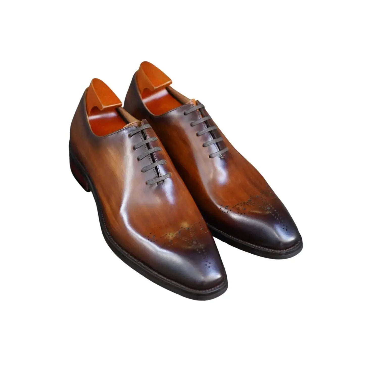 | Cowhide Leather Blue and Brown Oxfords