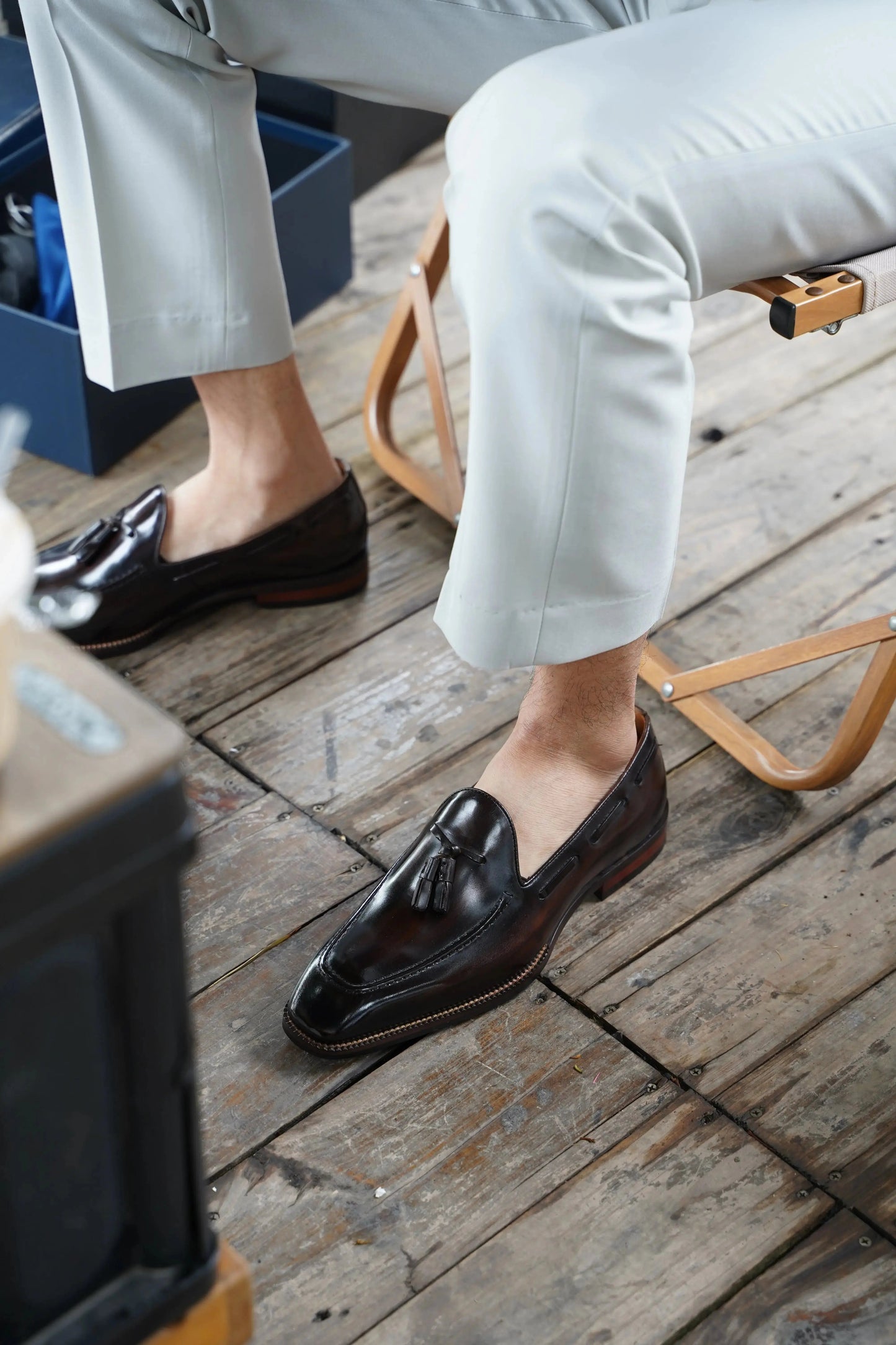 | Handcrafted Mahogany Calfskin Tassel Loafers
