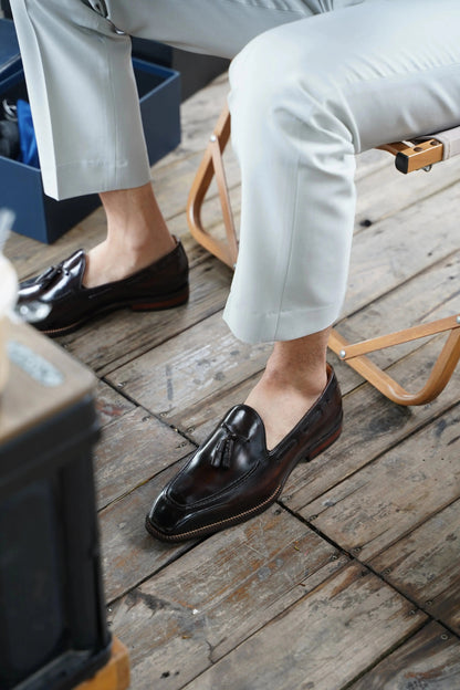 | Handcrafted Mahogany Calfskin Tassel Loafers