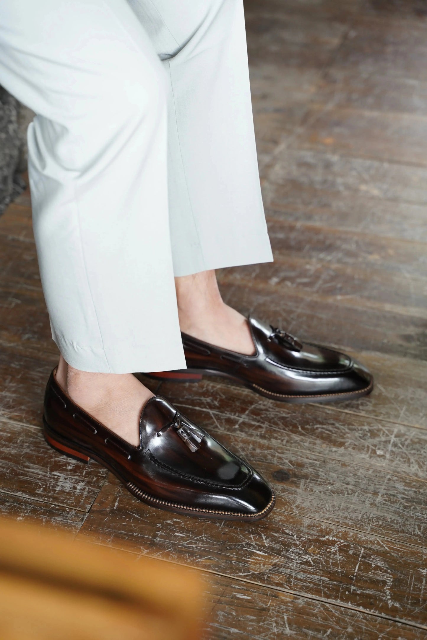 | Handcrafted Mahogany Calfskin Tassel Loafers