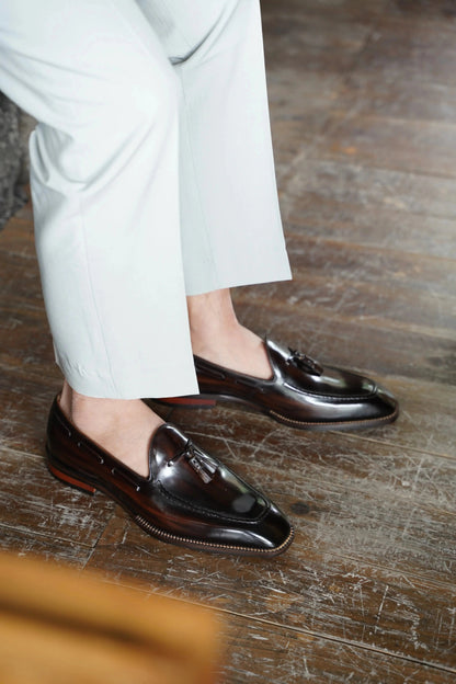 | Handcrafted Mahogany Calfskin Tassel Loafers
