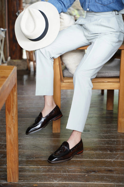 | Handcrafted Mahogany Calfskin Tassel Loafers