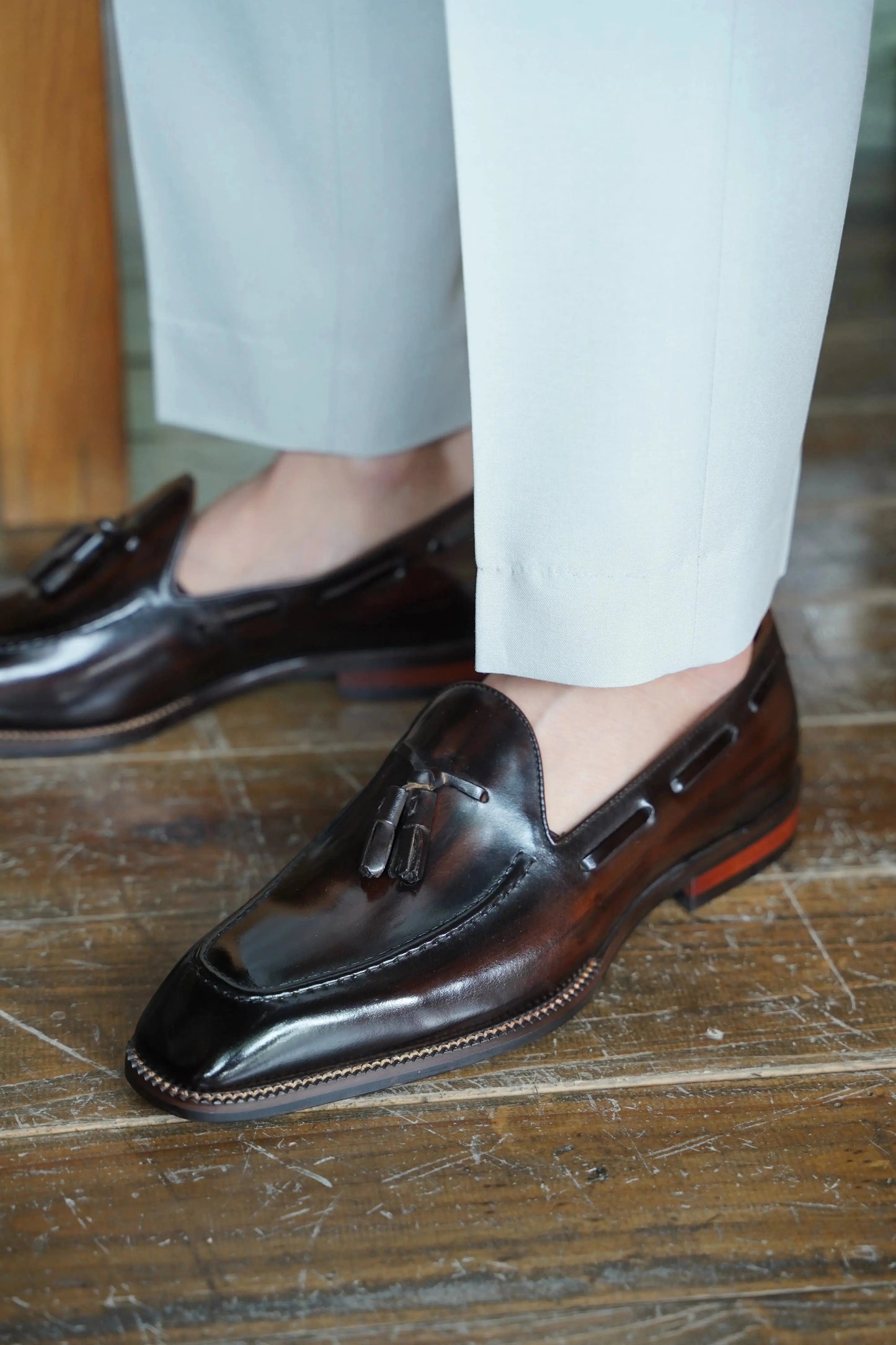 | Handcrafted Mahogany Calfskin Tassel Loafers