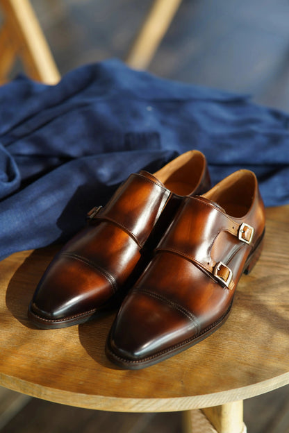 | Handcrafted Brown Calfskin Single Monk Strap