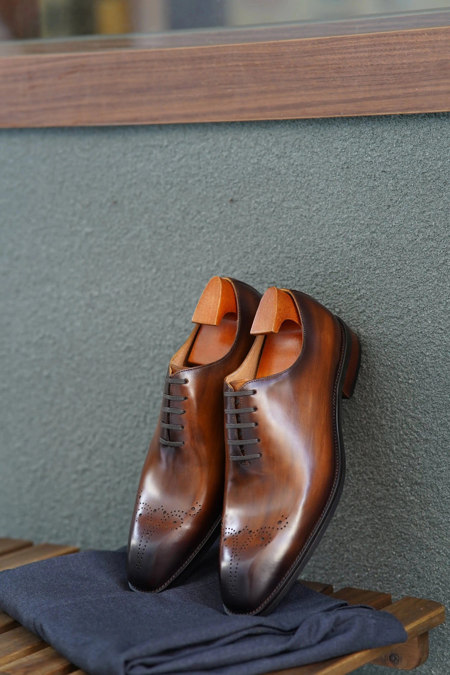 | Cowhide Leather Blue and Brown Oxfords