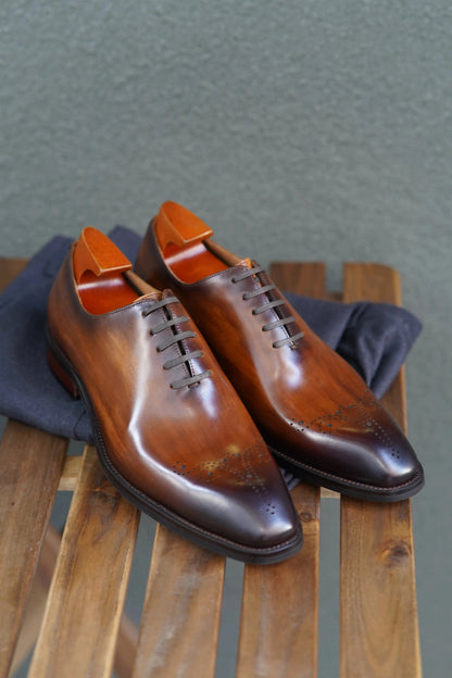| Cowhide Leather Blue and Brown Oxfords