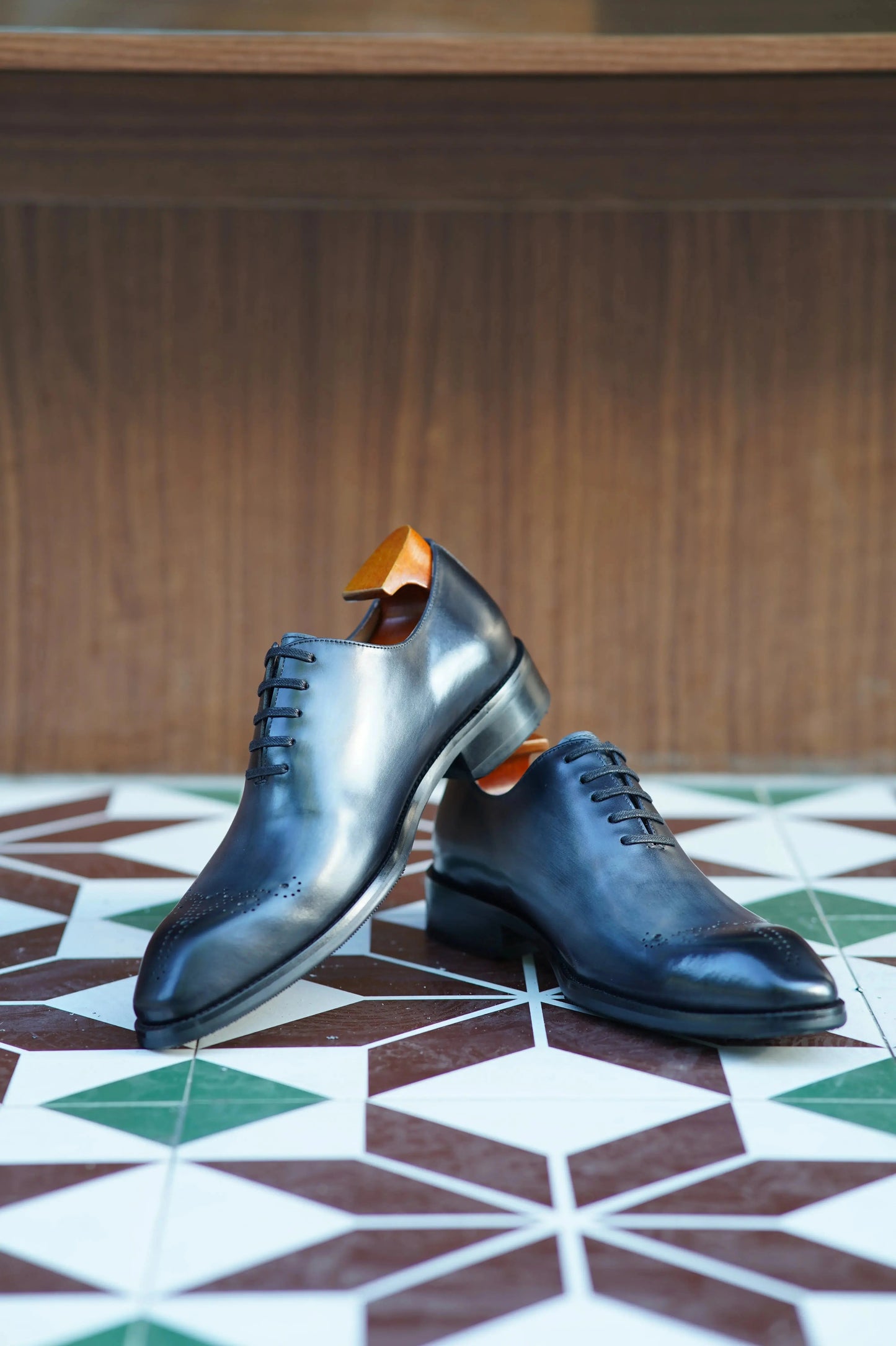 | Cowhide Leather Blue and Brown Oxfords