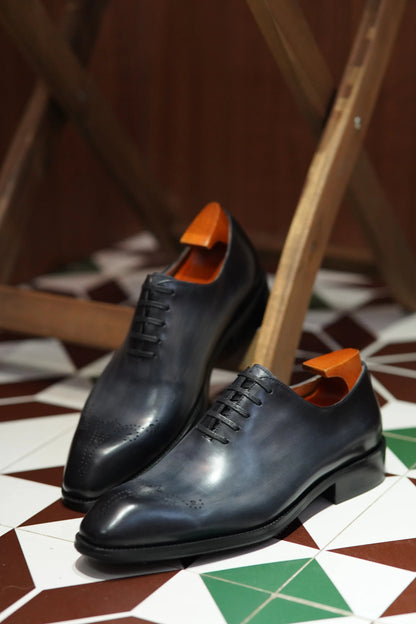 | Cowhide Leather Blue and Brown Oxfords