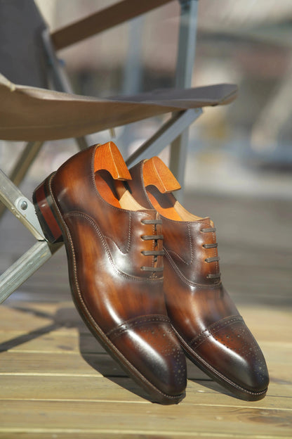 Classic Burnished Brown Brogue Oxfords