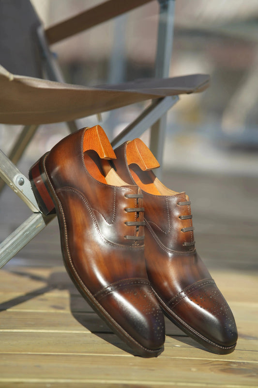 Classic Burnished Brown Brogue Oxfords