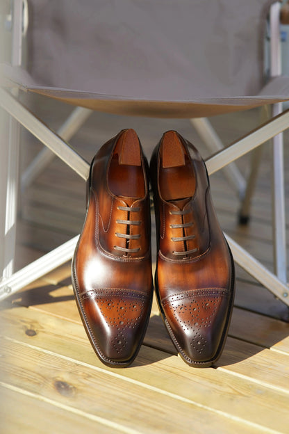 Classic Burnished Brown Brogue Oxfords