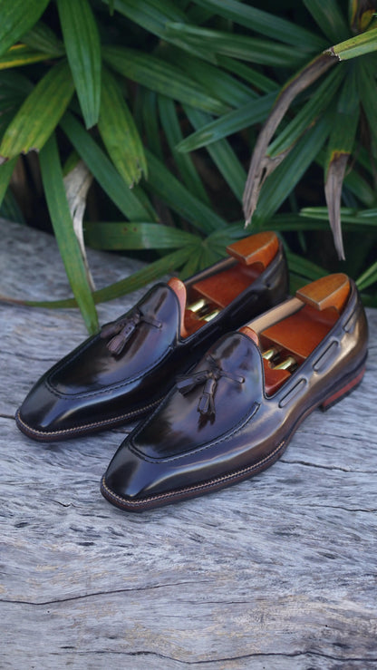 | Handcrafted Mahogany Calfskin Tassel Loafers
