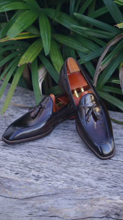 | Handcrafted Mahogany Calfskin Tassel Loafers