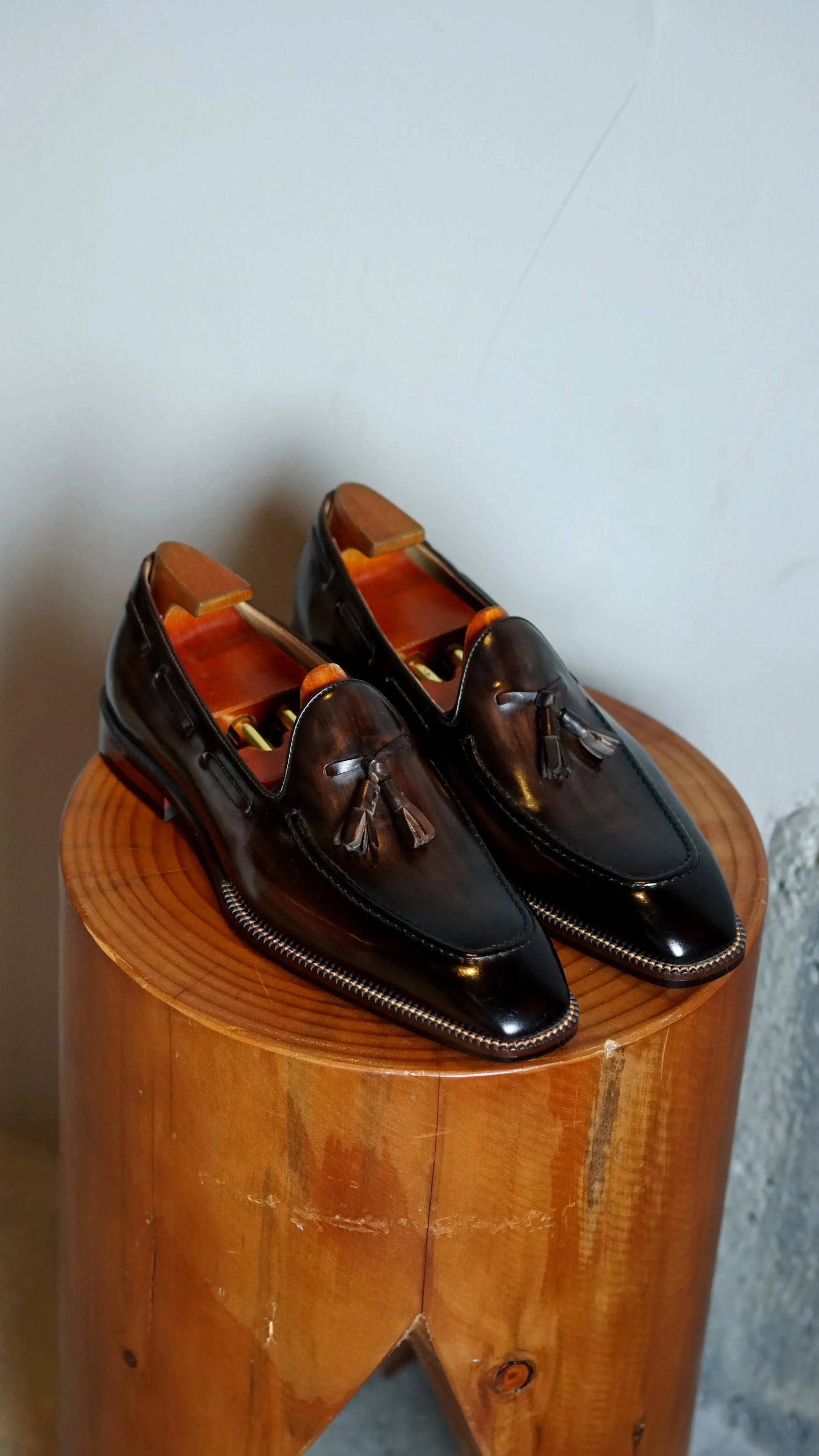 | Handcrafted Mahogany Calfskin Tassel Loafers