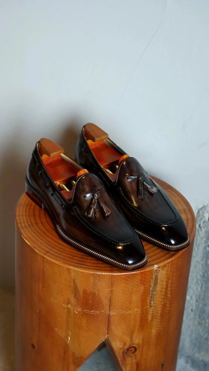 | Handcrafted Mahogany Calfskin Tassel Loafers