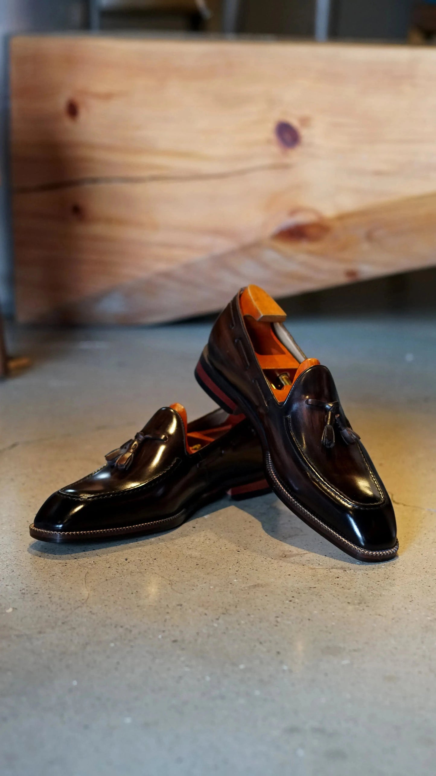 | Handcrafted Mahogany Calfskin Tassel Loafers