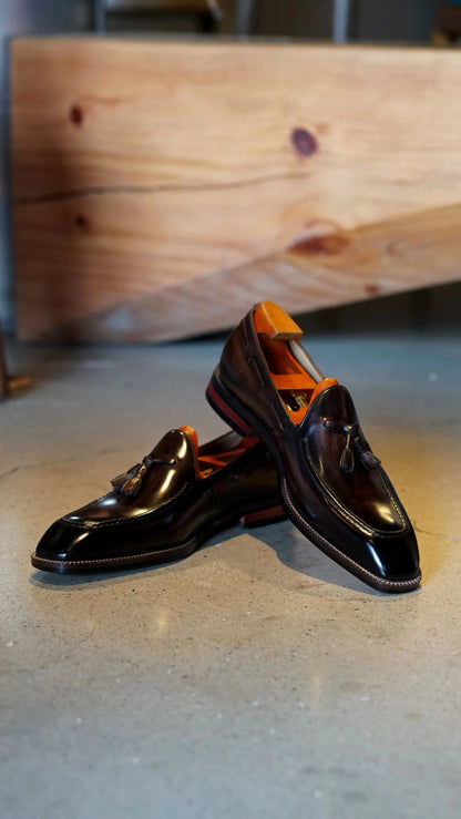 | Handcrafted Mahogany Calfskin Tassel Loafers