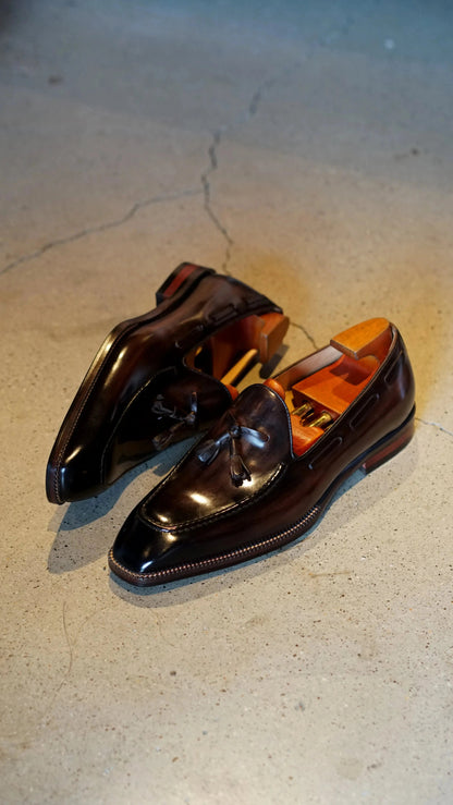 | Handcrafted Mahogany Calfskin Tassel Loafers
