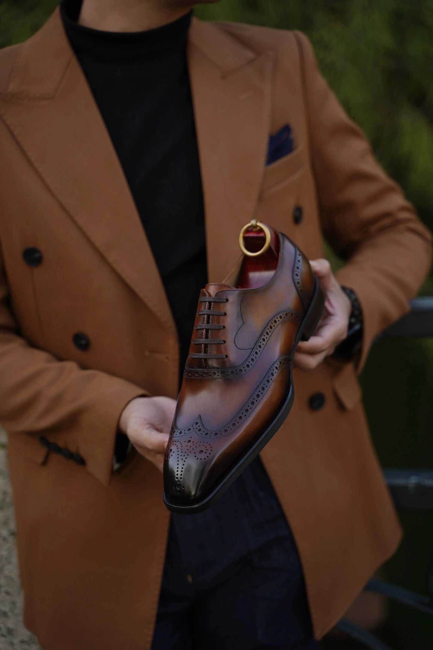 | Handmade Burgundy Leather Wingtip Brogue Oxford Dress Shoes