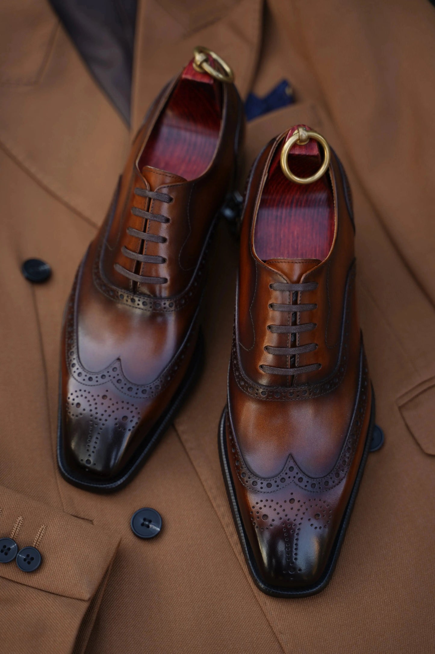 | Handmade Burgundy Leather Wingtip Brogue Oxford Dress Shoes