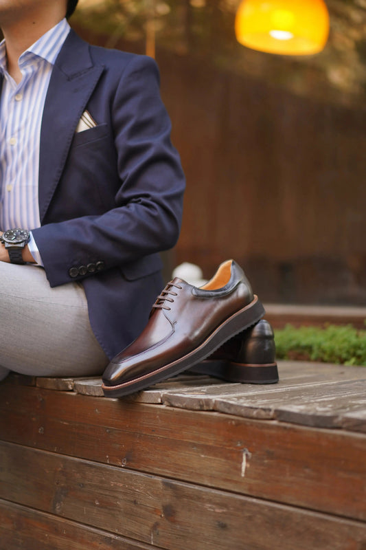 | Camel Brogue Derby Shoes For Men