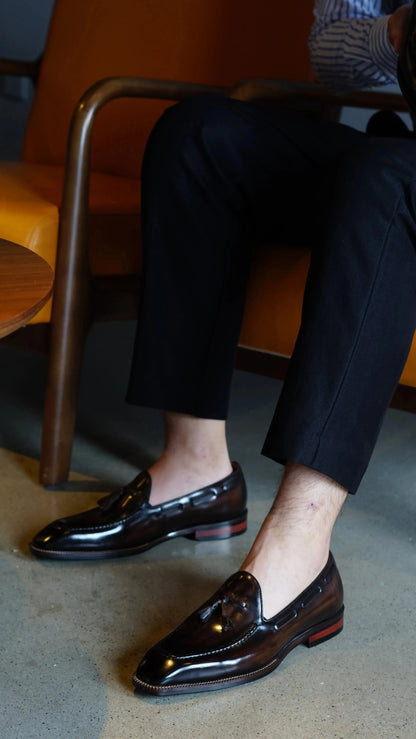 | Handcrafted Mahogany Calfskin Tassel Loafers