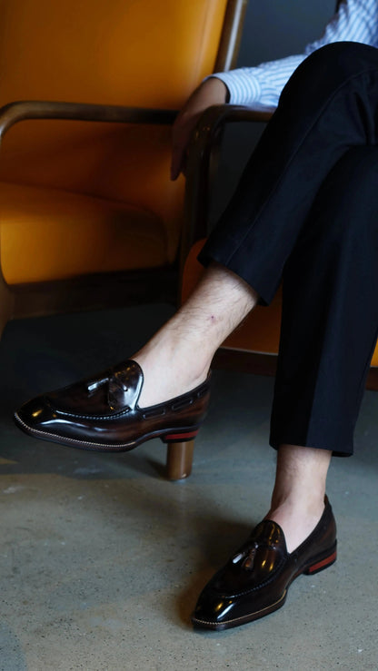 | Handcrafted Mahogany Calfskin Tassel Loafers