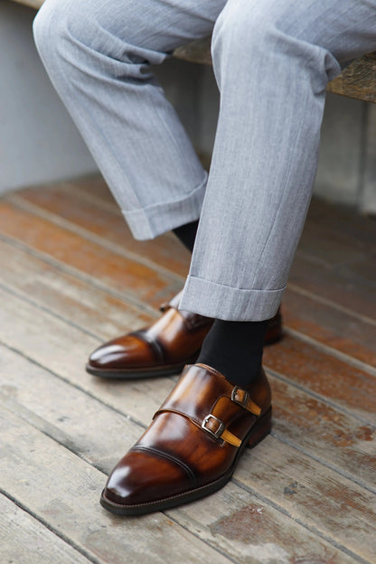 | Handcrafted Brown Calfskin Single Monk Strap