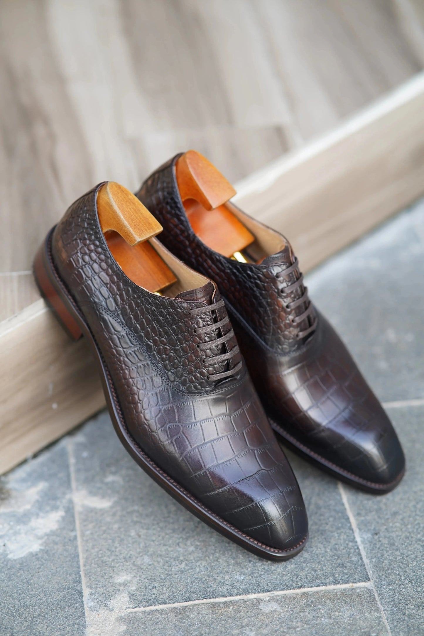 Handcrafted Luxury Burgundy Croco Oxford Shoes