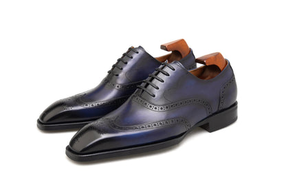 | Handmade Burgundy Leather Wingtip Brogue Oxford Dress Shoes