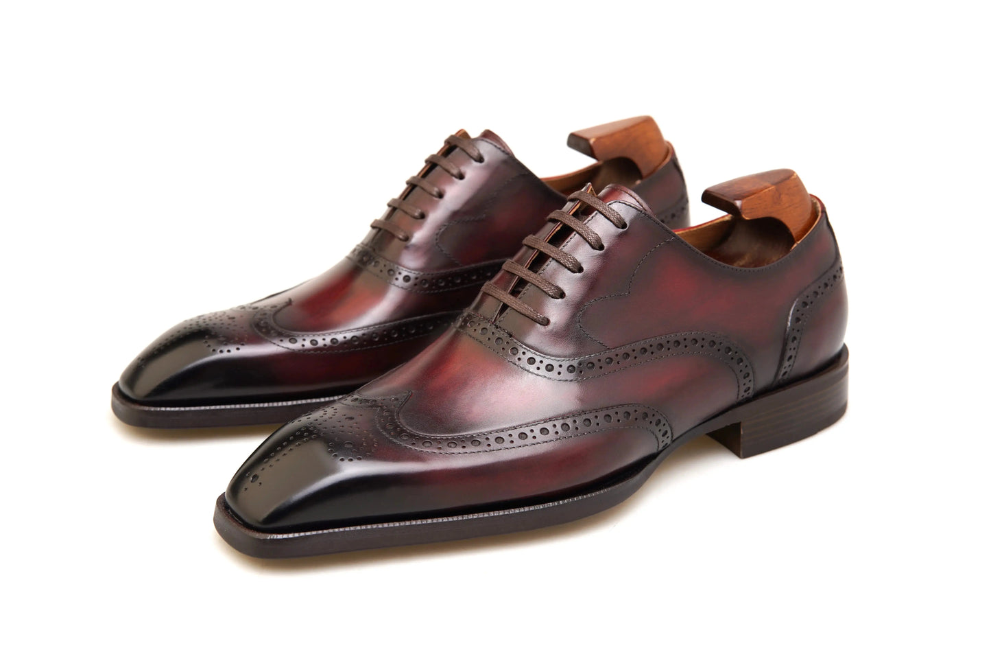| Handmade Burgundy Leather Wingtip Brogue Oxford Dress Shoes