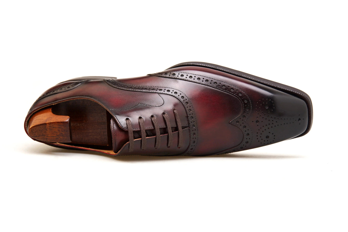 | Handmade Burgundy Leather Wingtip Brogue Oxford Dress Shoes