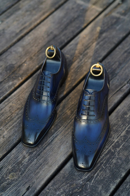 | Handmade Burgundy Leather Wingtip Brogue Oxford Dress Shoes