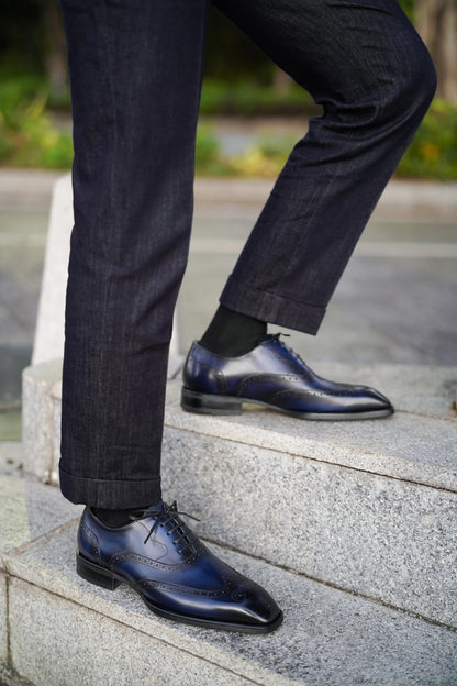 | Handmade Burgundy Leather Wingtip Brogue Oxford Dress Shoes