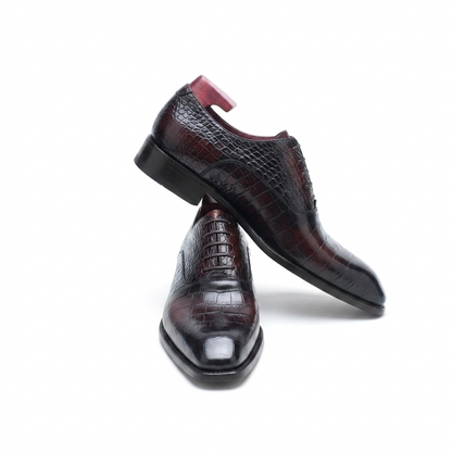 Handcrafted Luxury Burgundy Croco Oxford Shoes