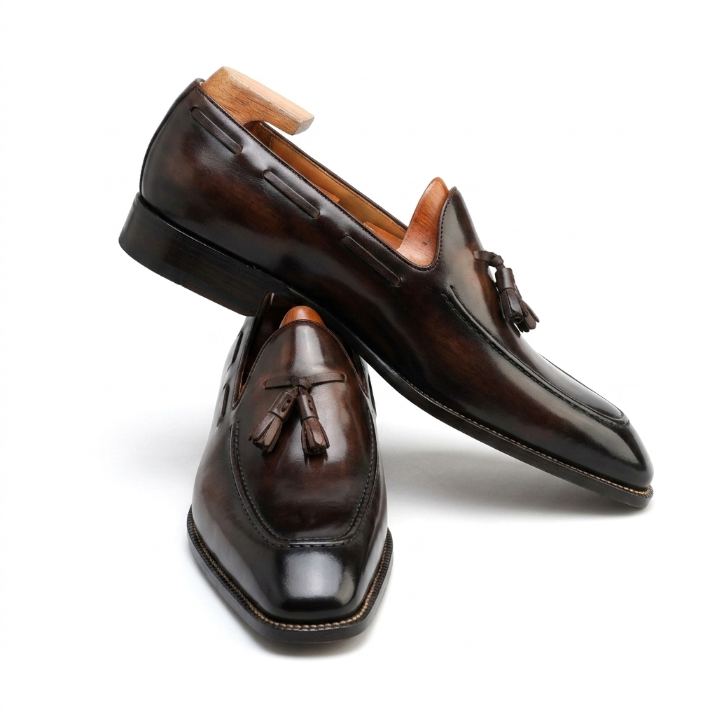 | Handcrafted Mahogany Calfskin Tassel Loafers