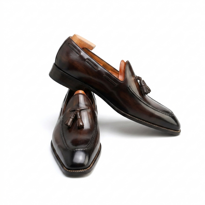 | Handcrafted Mahogany Calfskin Tassel Loafers
